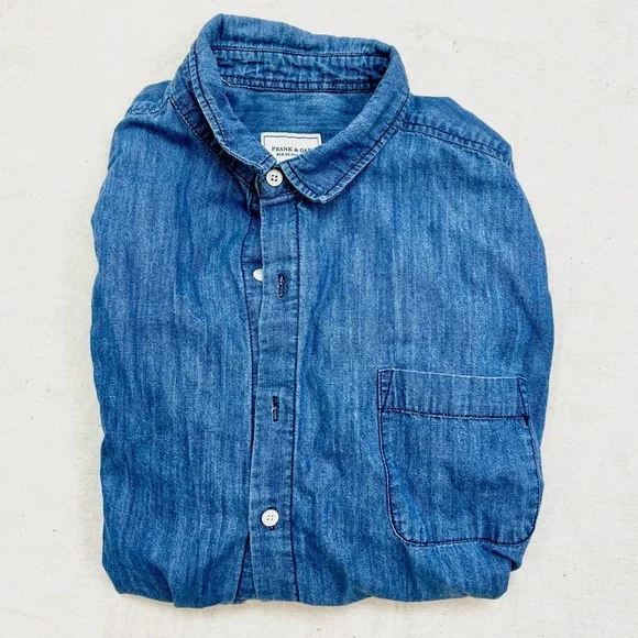 👕Frank & Oak👕 Chambray Denim Button Down Shirt - Size L - Picture 2 of 7